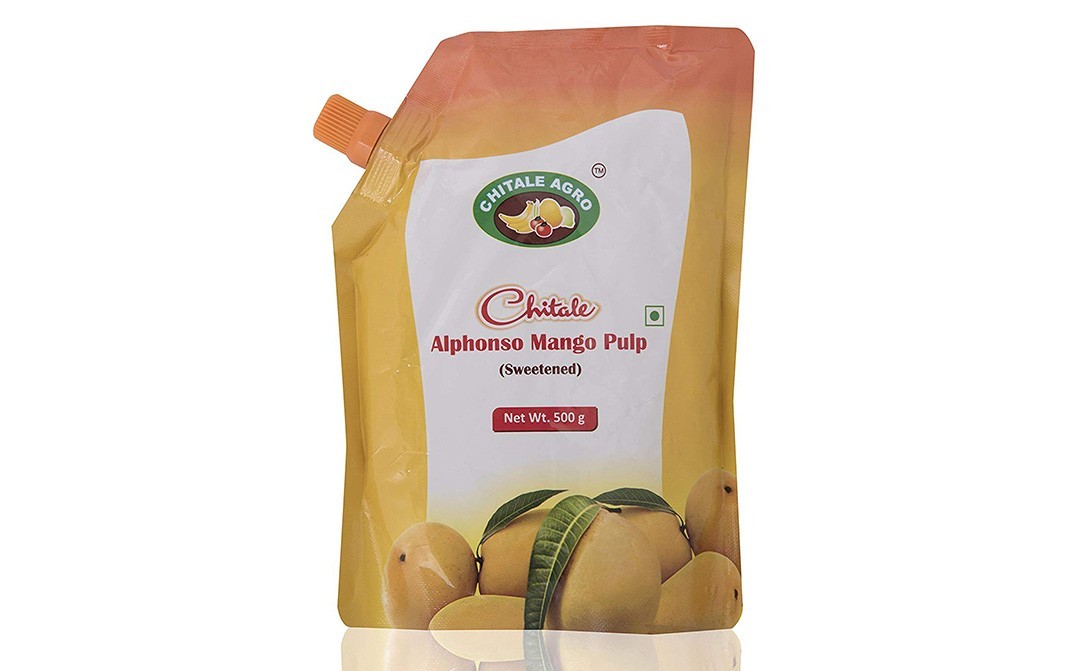 Chitale Agro Alphonso Mango Pulp (Sweetened)   Pouch  500 grams